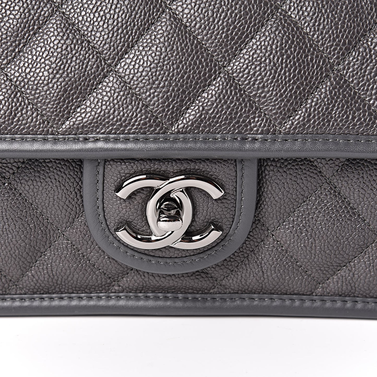 Caviar Quilted Large French Riviera Flap Dark Grey