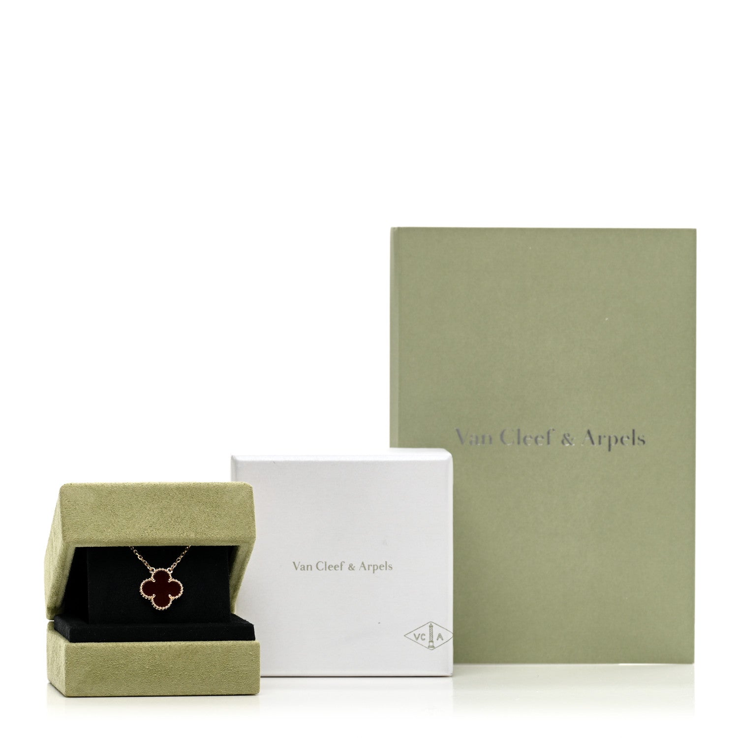 Van Cleef & Arpels 18K Yellow Gold Carnelian Vintage Alhambra Pendant Necklace 5 of 5
