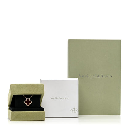 Van Cleef & Arpels 18K Yellow Gold Carnelian Vintage Alhambra Pendant Necklace 5 of 5