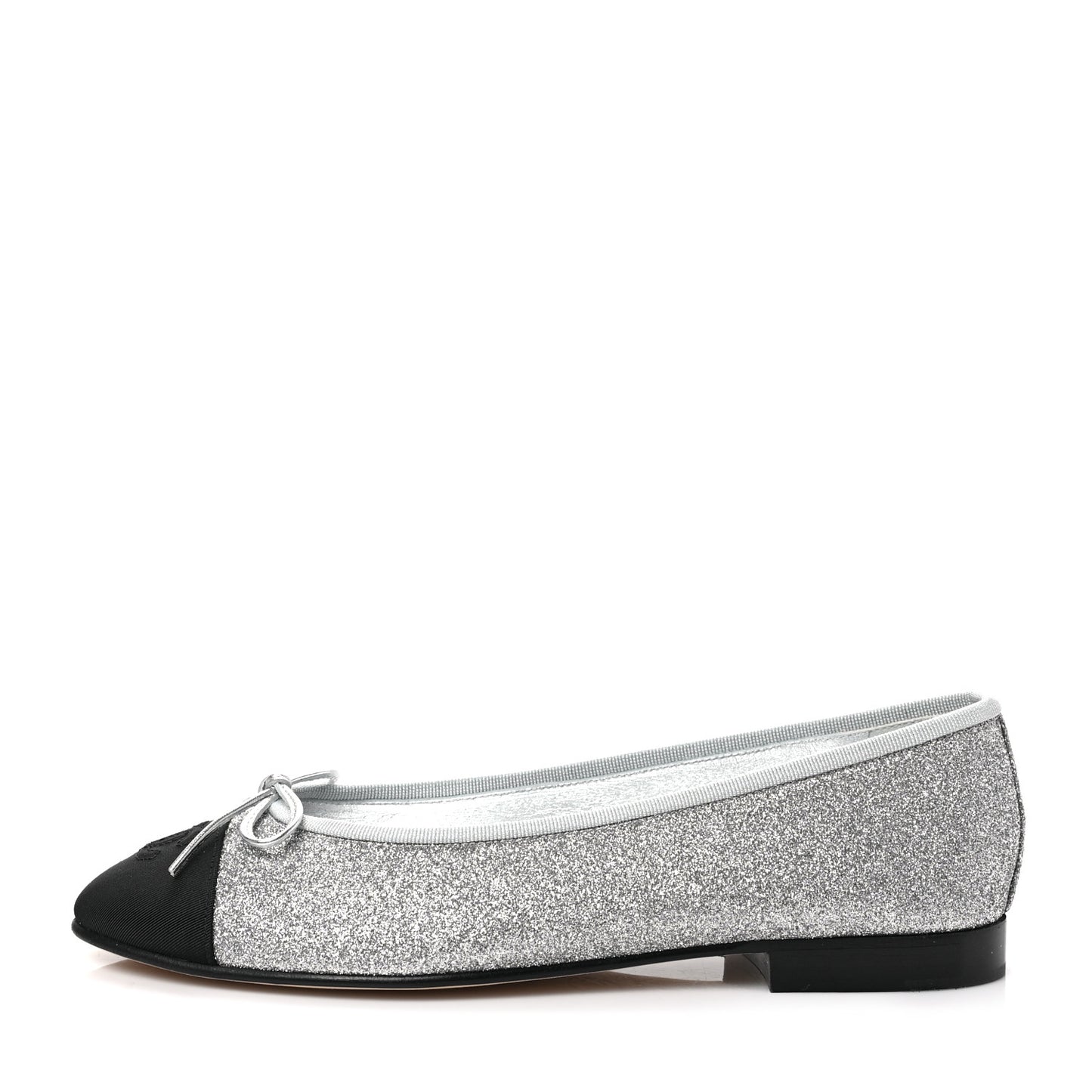 Glitter Grosgrain Cap Toe CC Ballerina Flats 38 Silver