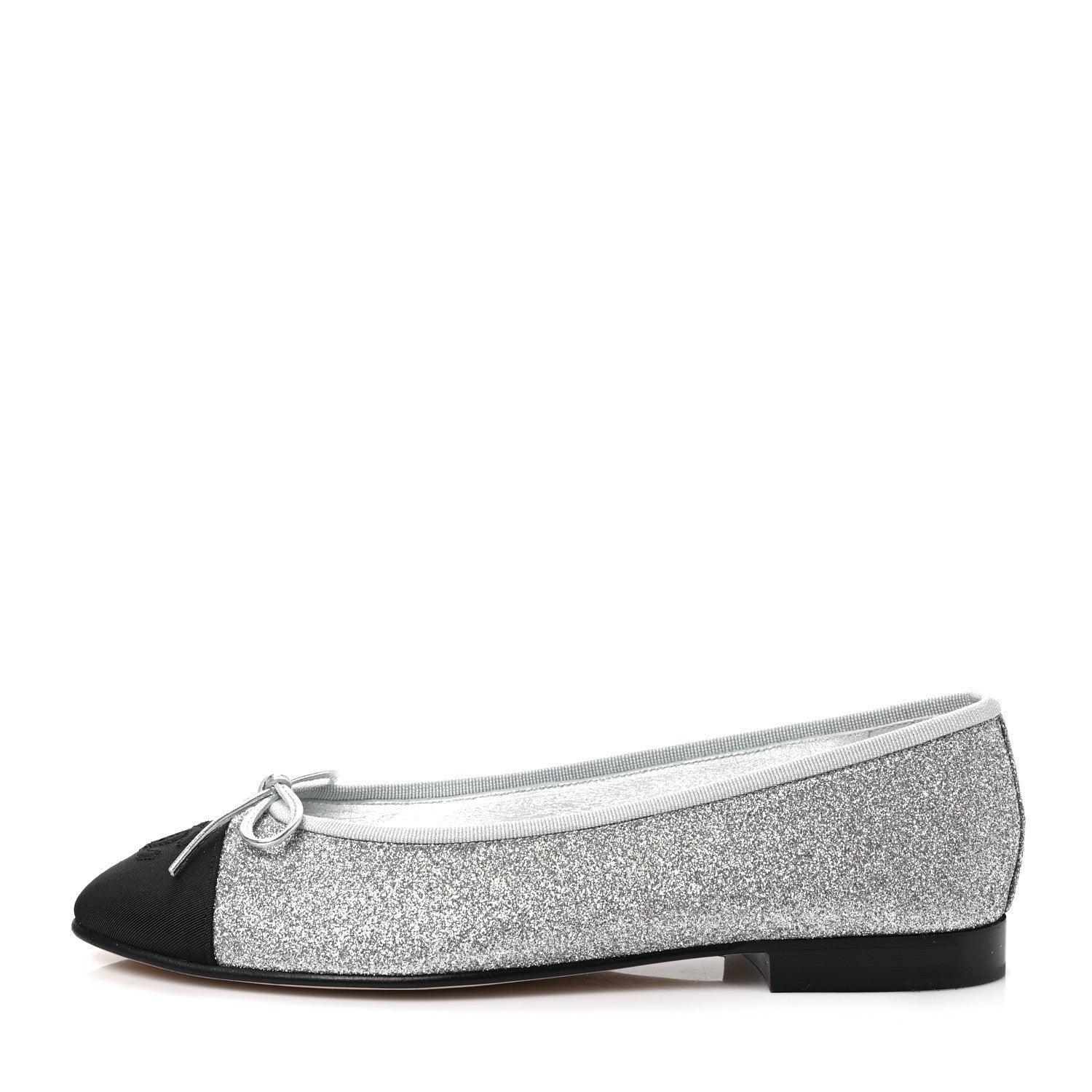 Chanel Glitter Grosgrain Cap Toe CC Ballerina Flats 38 Silver 1 of 9