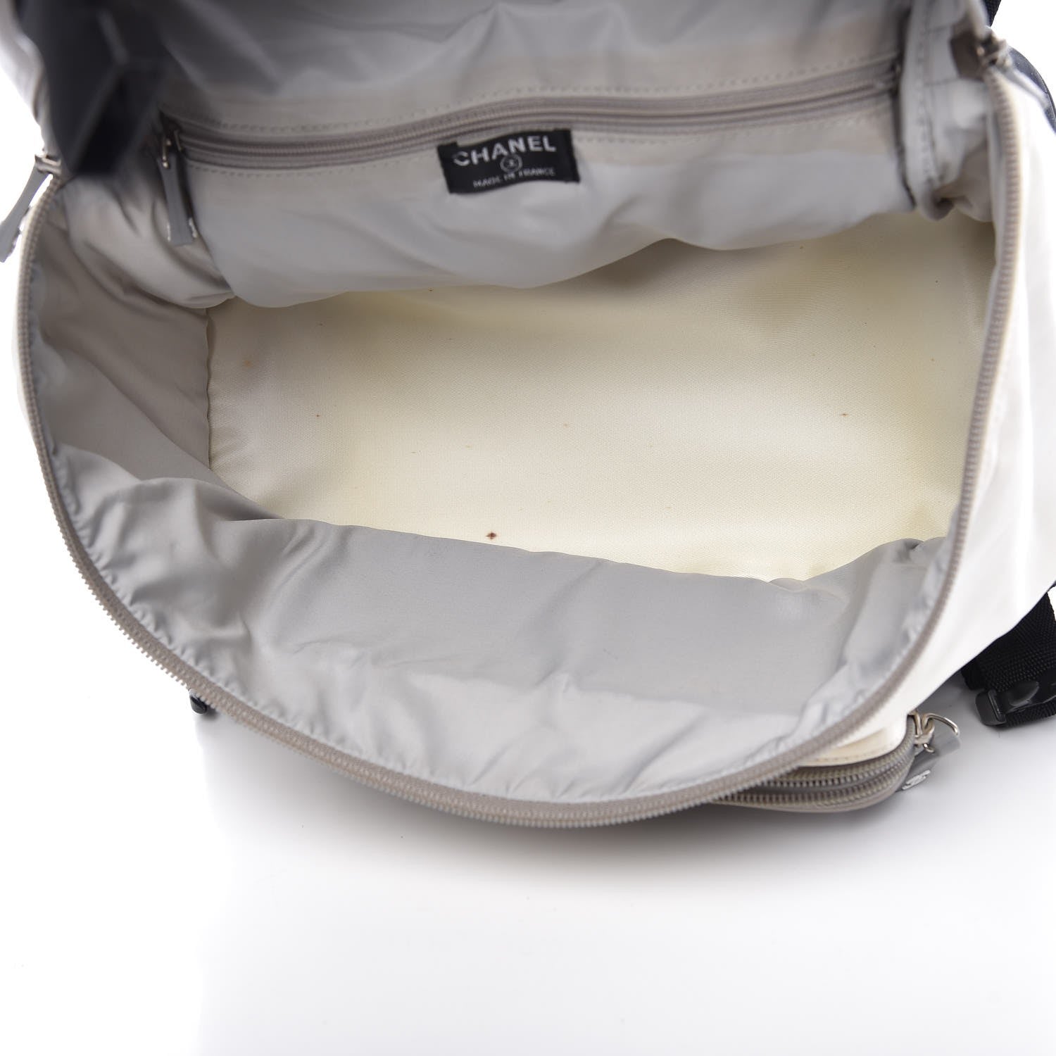 Chanel Nylon Calfskin CC Backpack White Gray 5 of 30