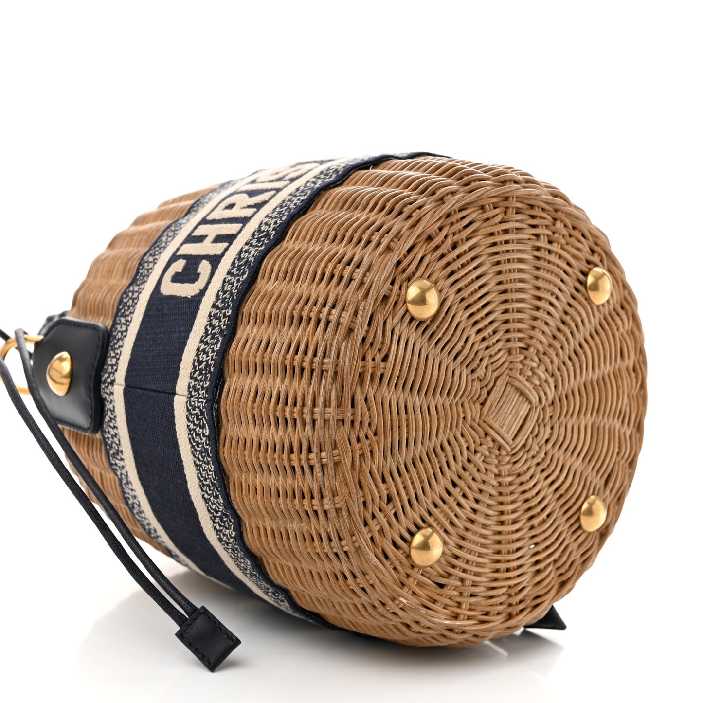 Wicker Oblique Drawstring Bucket Bag Blue