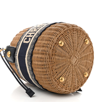 Christian Dior Wicker Oblique Drawstring Bucket Bag Blue 9 of 10