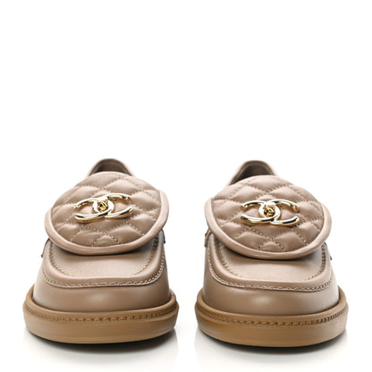 Chanel Lambskin Quilted CC Turnlock Loafers 37 Beige 2 of 9
