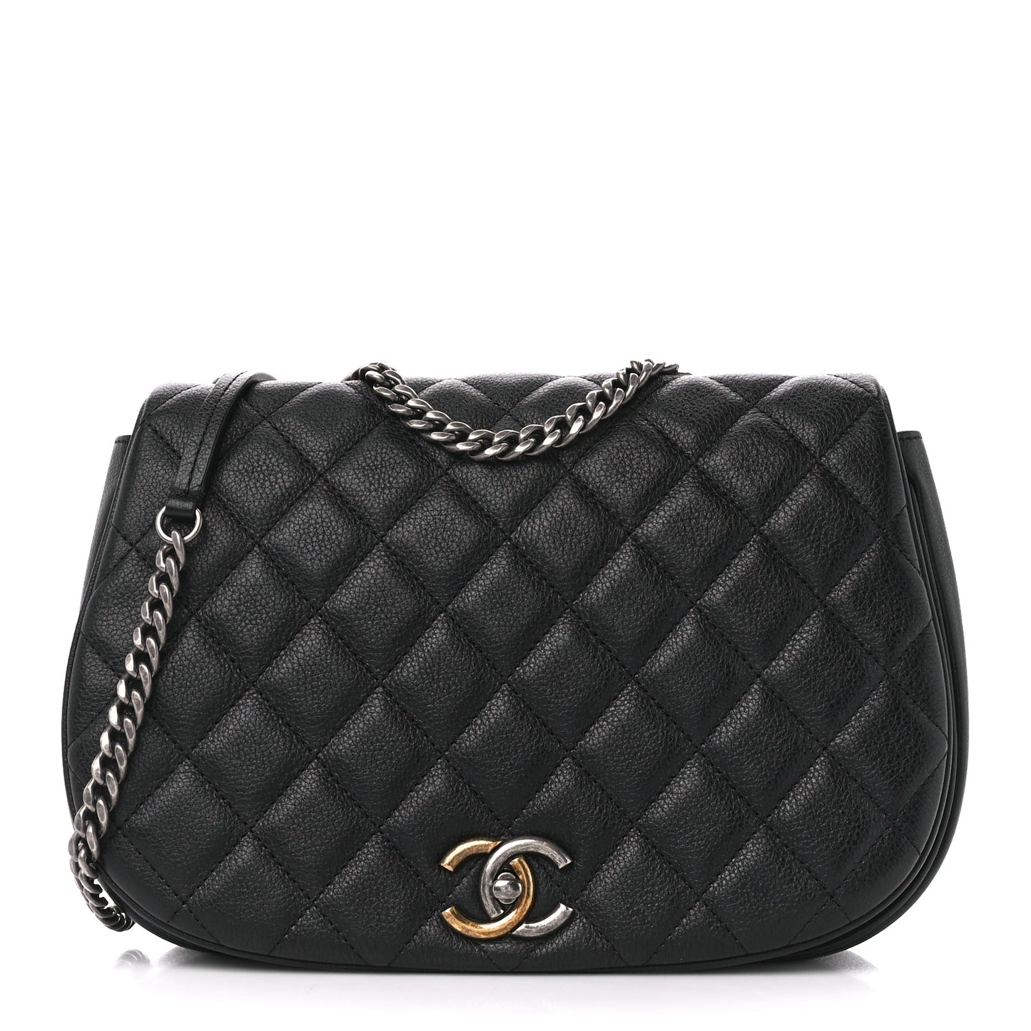 Calfskin Quilted Casual Pocket Messenger Flap Black