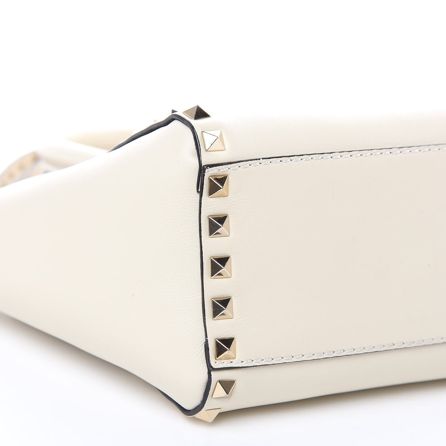 Vitello Mini Rockstud Double Handle Tote Ivory
