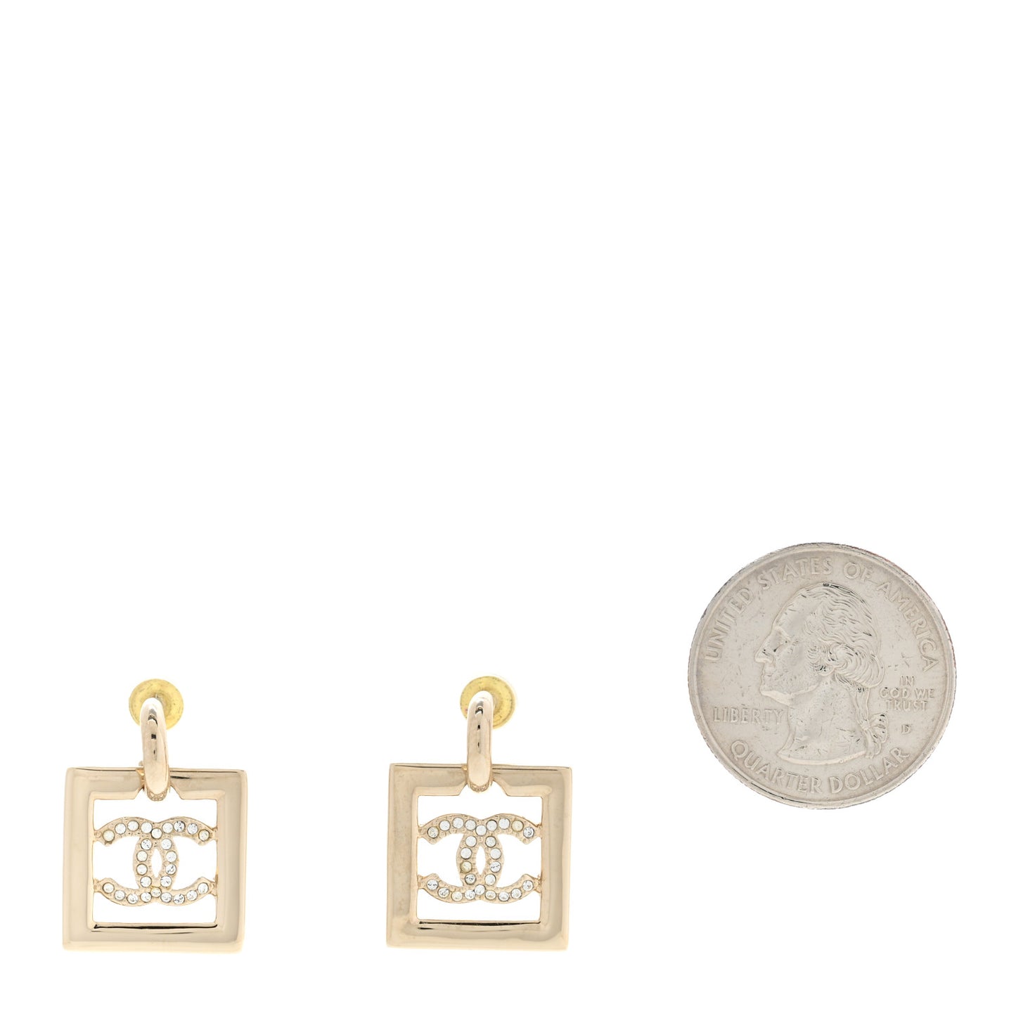 Metal Crystal Square CC Dangle Earrings Gold
