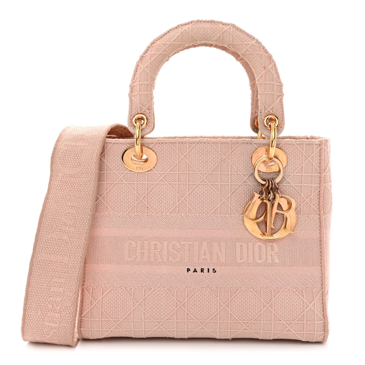 Christian Dior Canvas Embroidered Cannage Medium Lady D-Lite Pink 1 of 20