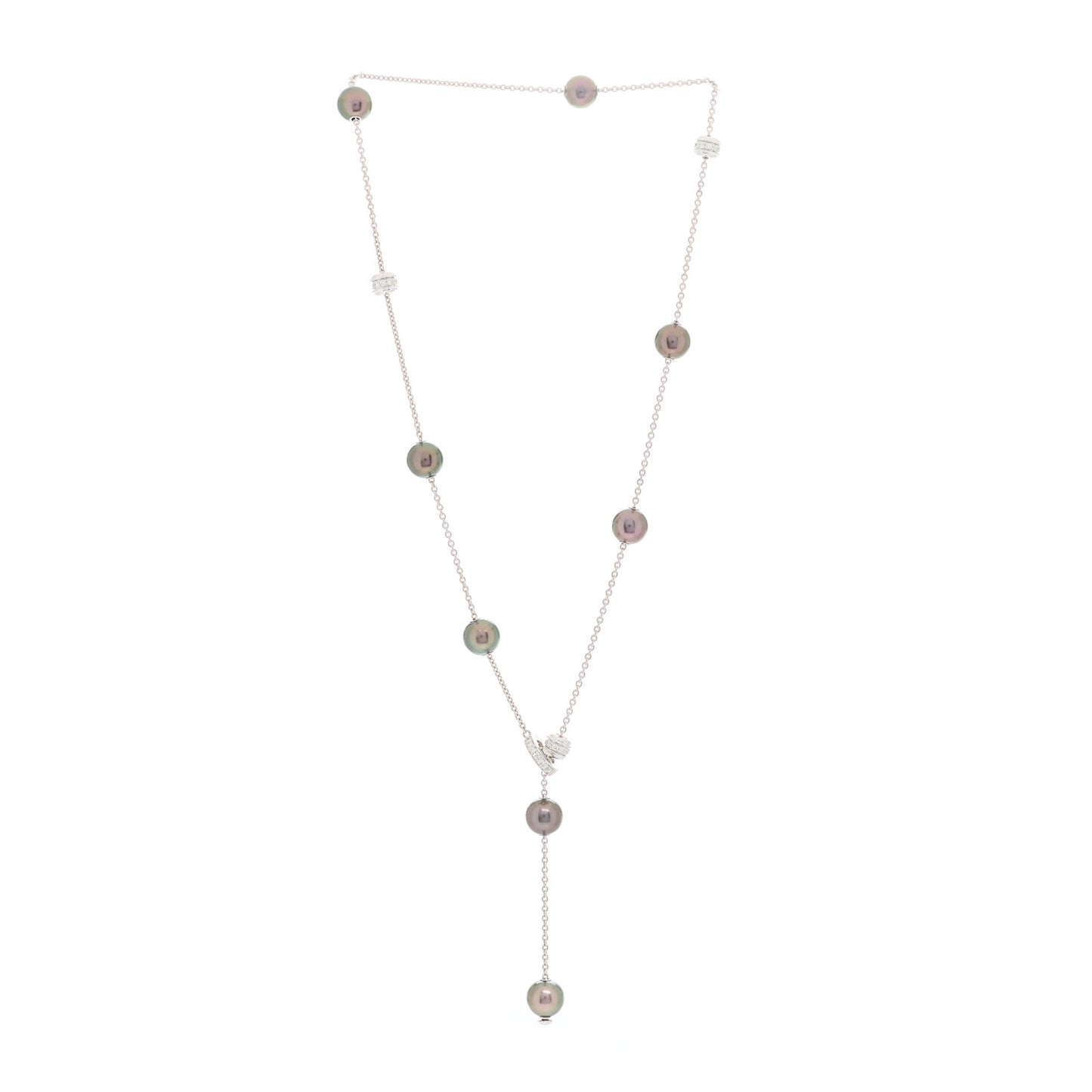 18K White Gold Diamond Black South Sea Pearl Pearls In Motion Necklace
