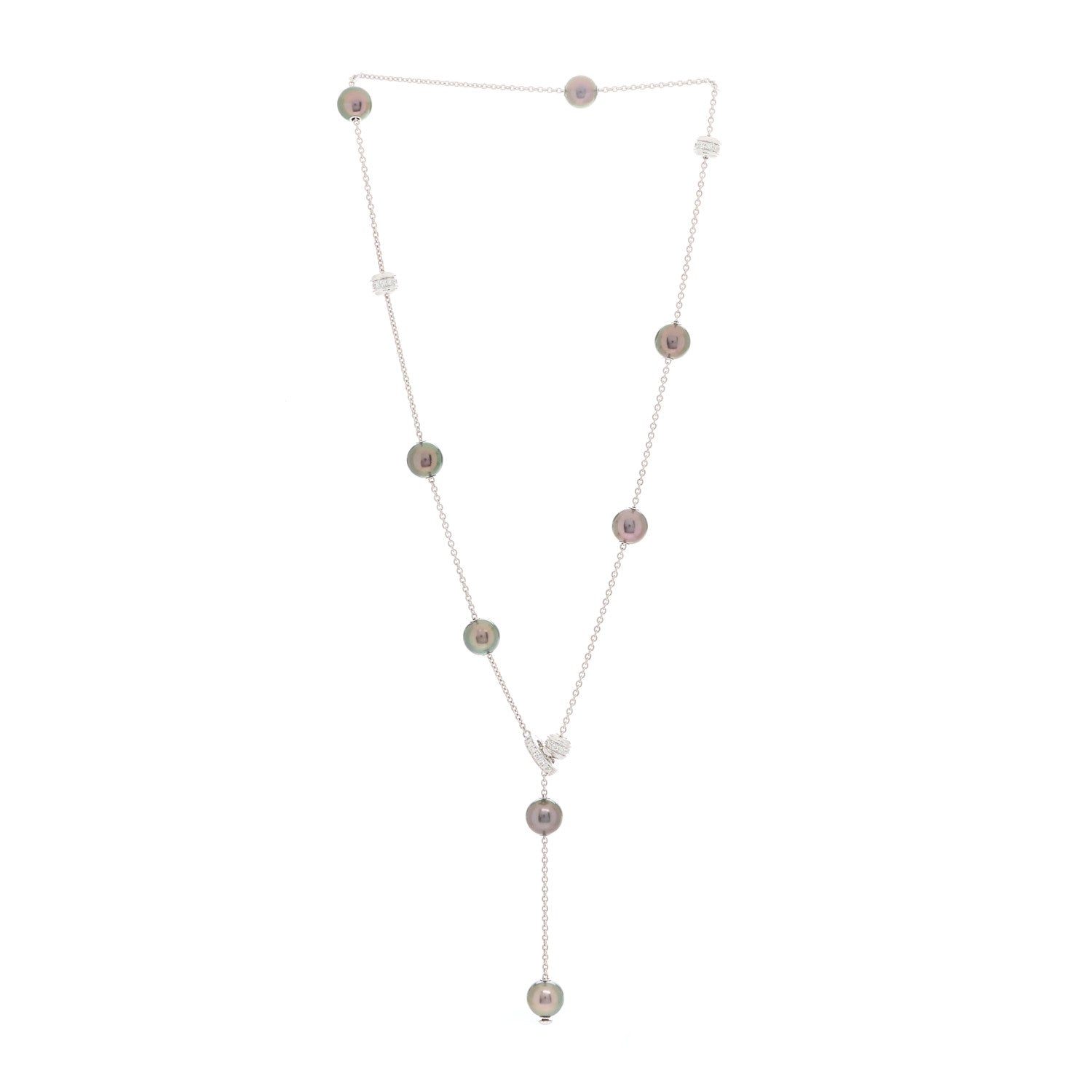 Mikimoto 18K White Gold Diamond Black South Sea Pearl Pearls In Motion Necklace 2 of 5