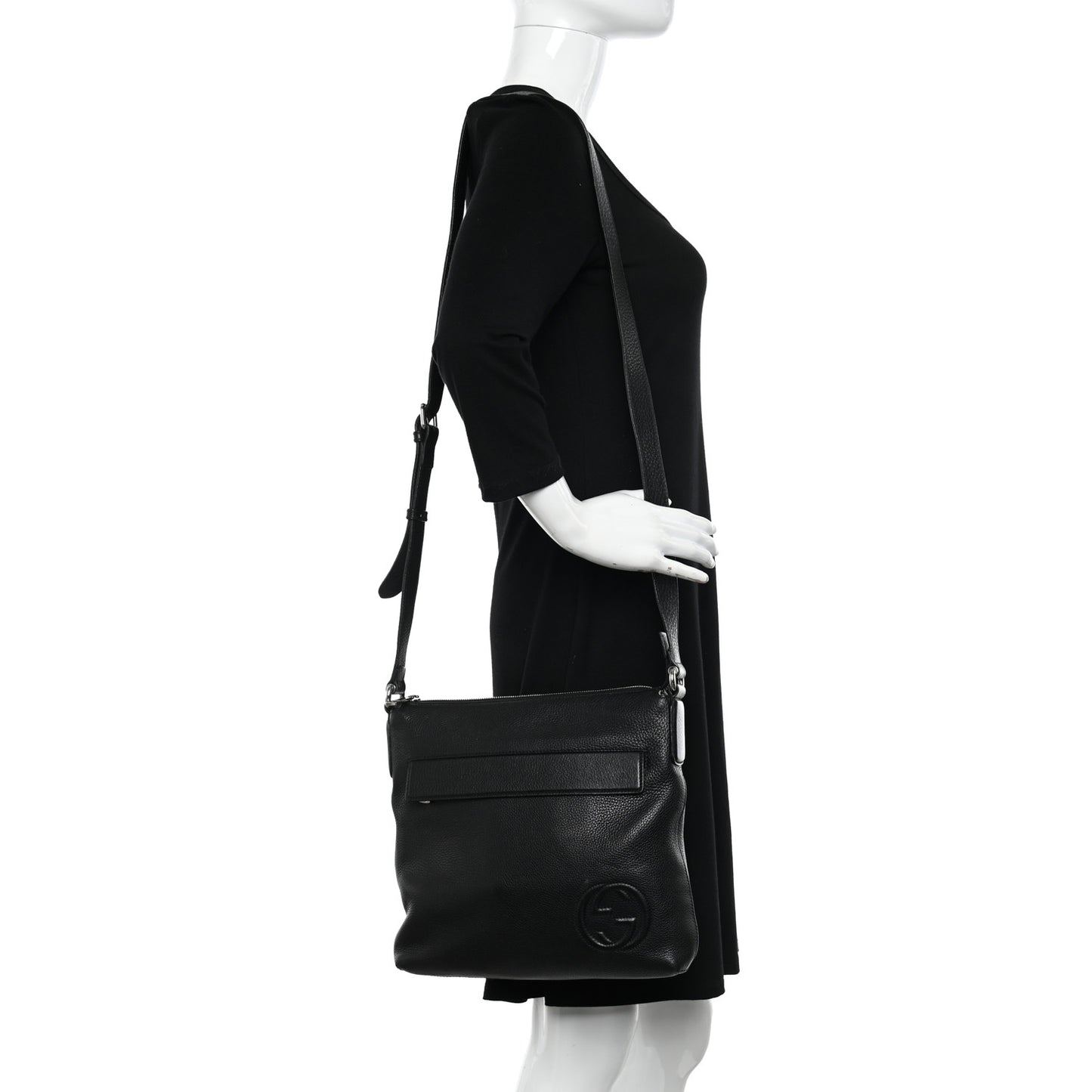 Pebbled Calfskin Medium Soho Messenger Bag Black