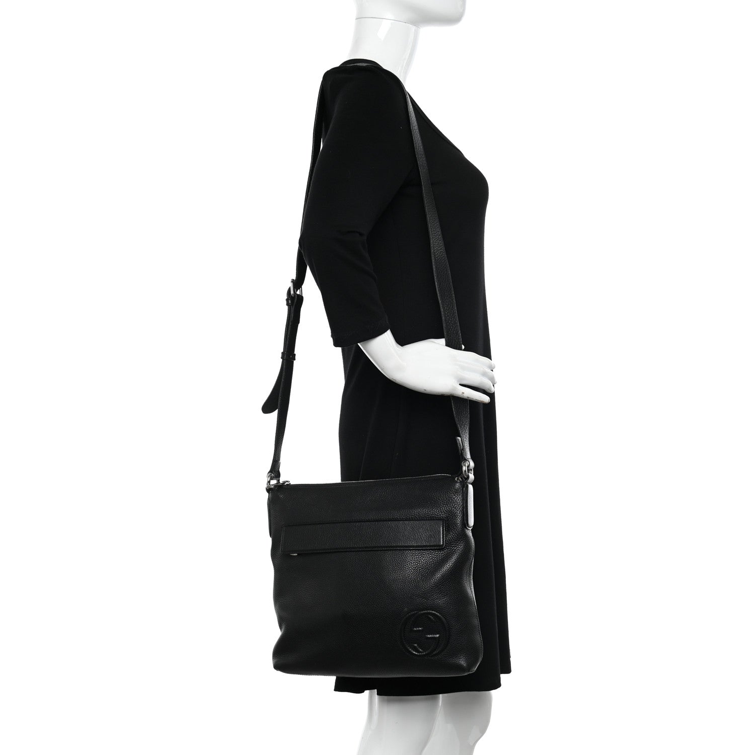 Gucci Pebbled Calfskin Medium Soho Messenger Bag Black 2 of 13