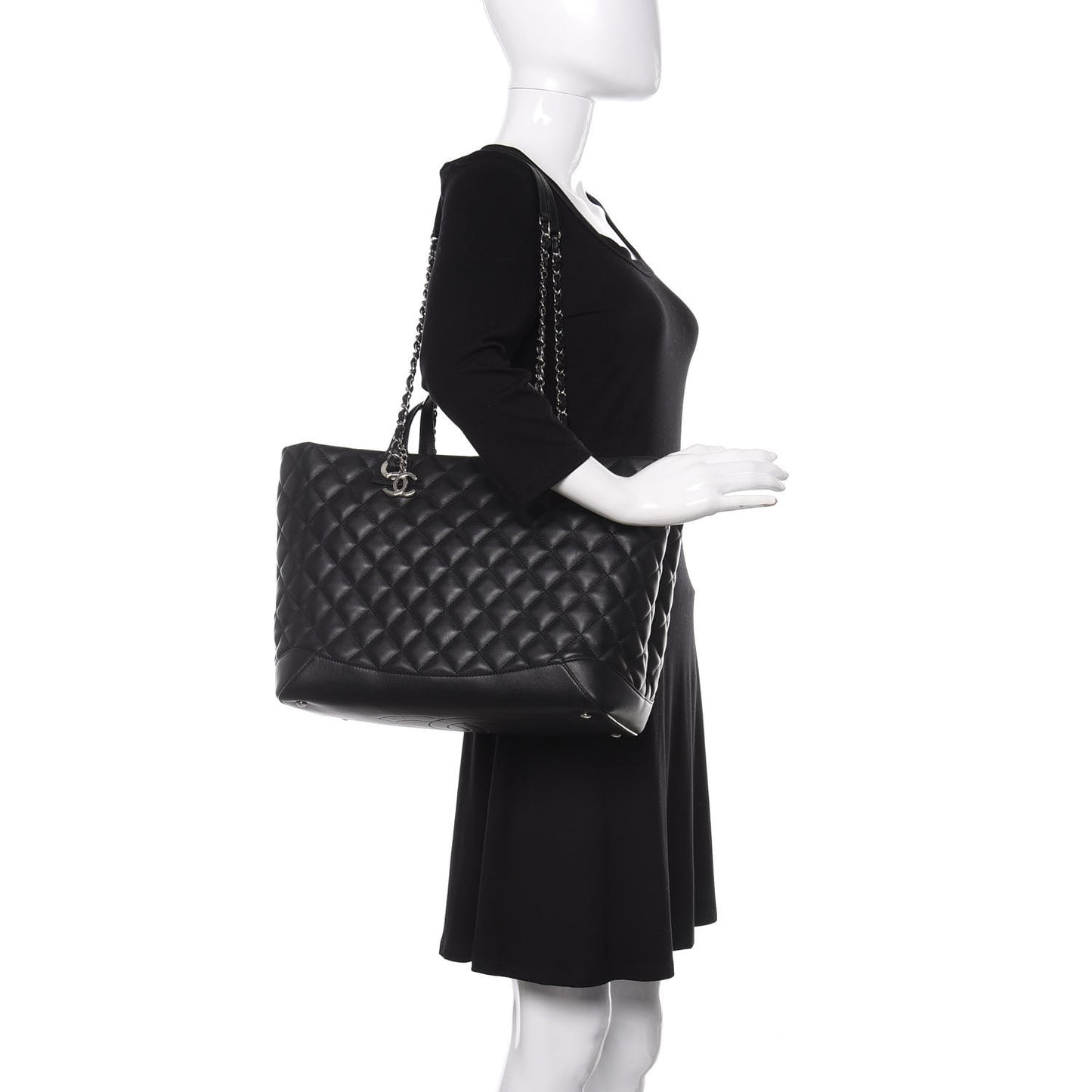Calfskin Quilted Large Easy Shopping Tote Black