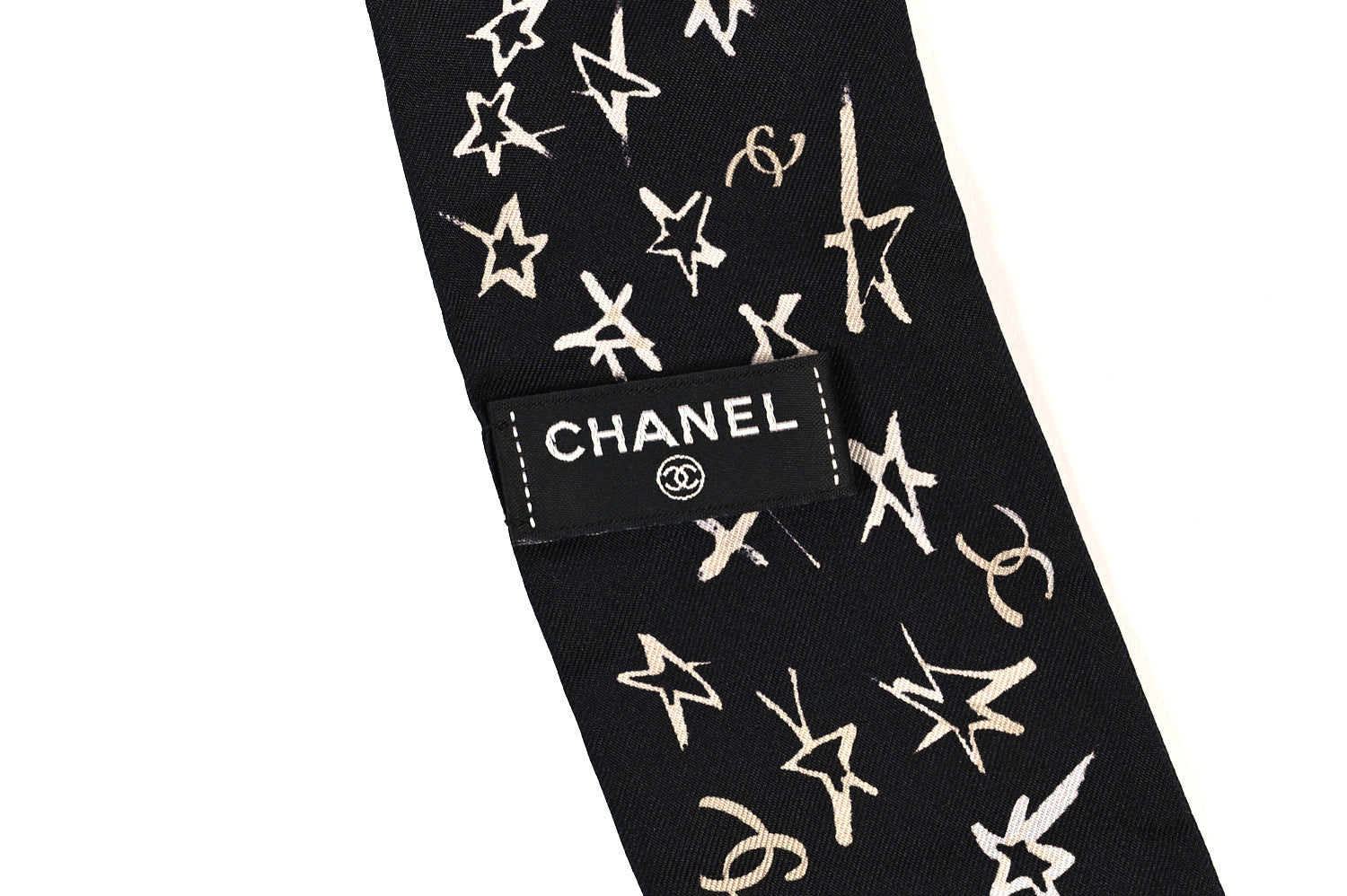Chanel Silk Stars CC Slim Bandeau Scarf Black Ecru Light Pink 3 of 4