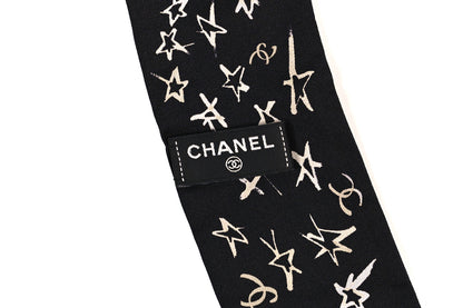 Chanel Silk Stars CC Slim Bandeau Scarf Black Ecru Light Pink 3 of 4