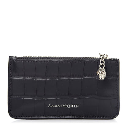 Alexander McQueen Calfskin Crocodile Embossed Card Holder Wallet Grey 1 of 8