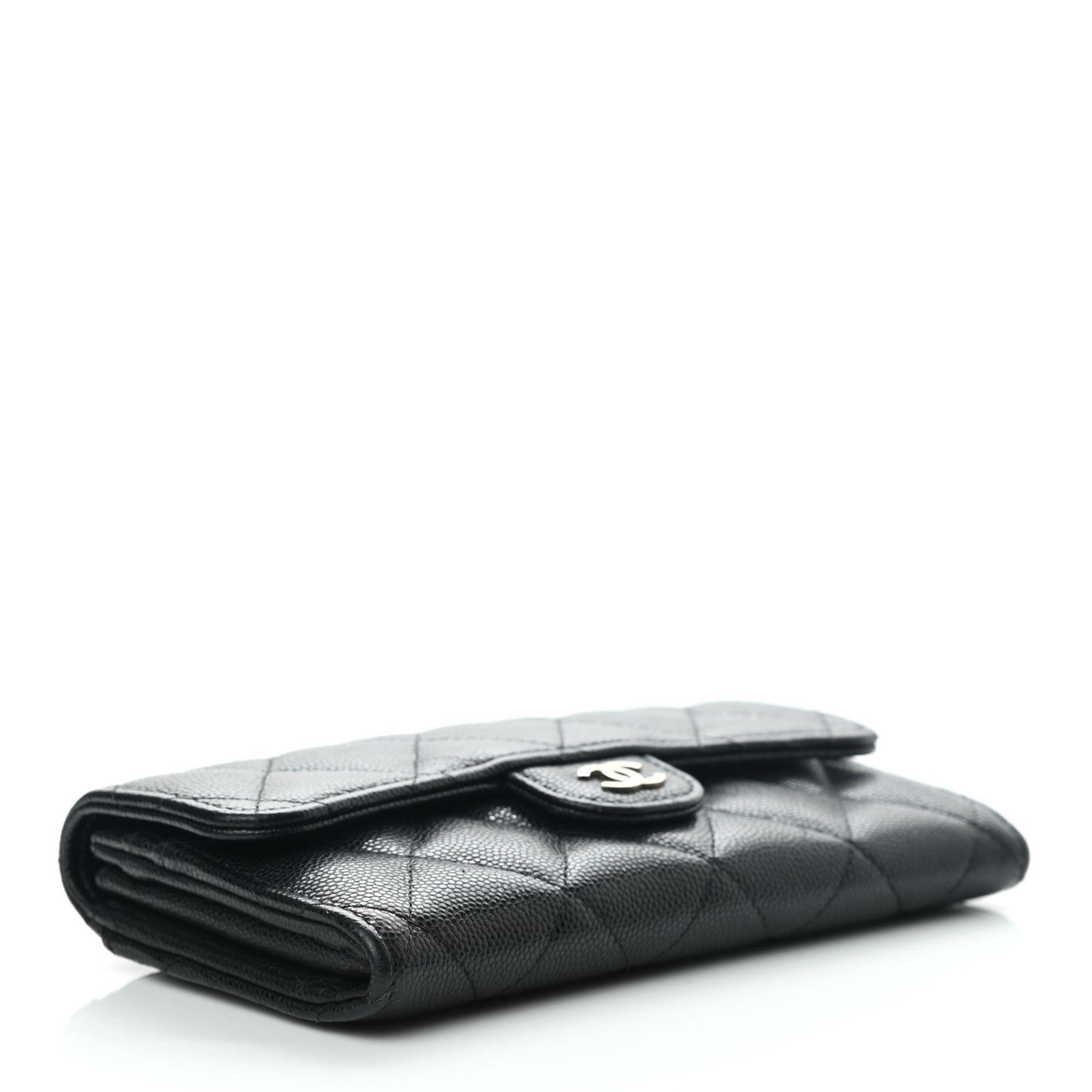 Caviar Quilted Medium Gusset Flap Wallet Black