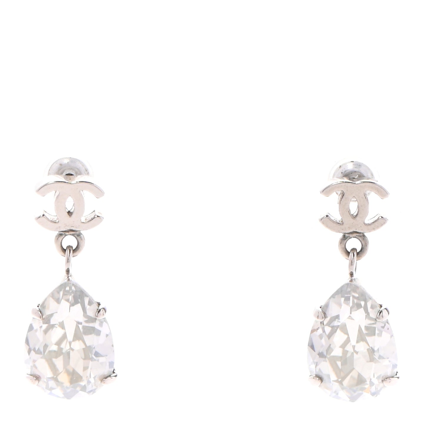 Crystal CC Tear Drop Earrings Silver