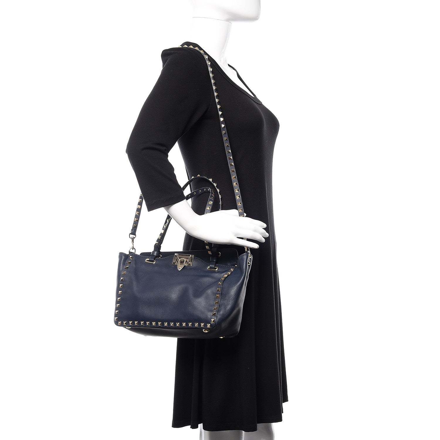 Valentino Garavani Vitello Small Rockstud Tote Marine 2 of 15