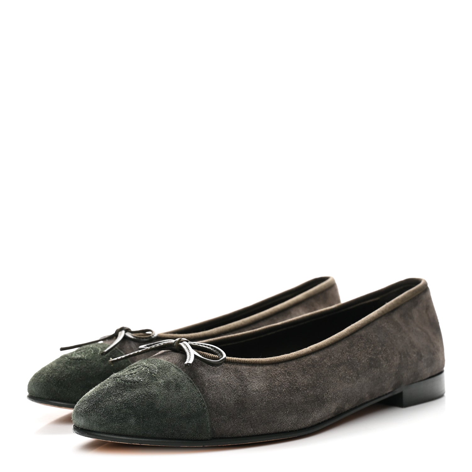 Chanel Suede Cap Toe CC Ballerina Flats 41 Grey Green 4 of 9