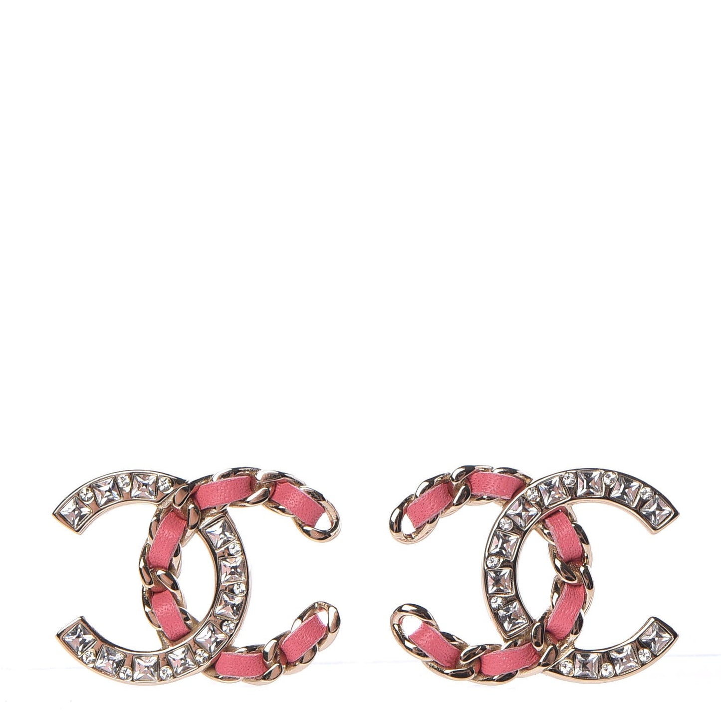 Crystal Baguette Lambskin Large CC Earrings Gold Pink