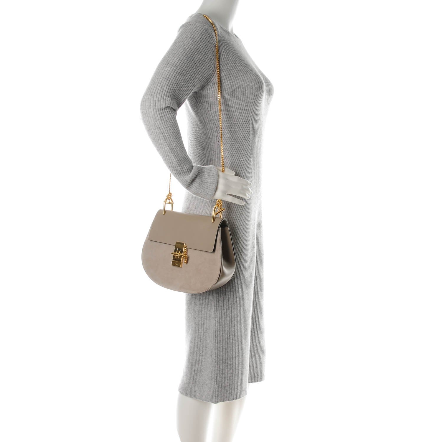 Chloe Suede Smooth Calfskin Drew Shoulder Bag Motty Grey 2 of 7