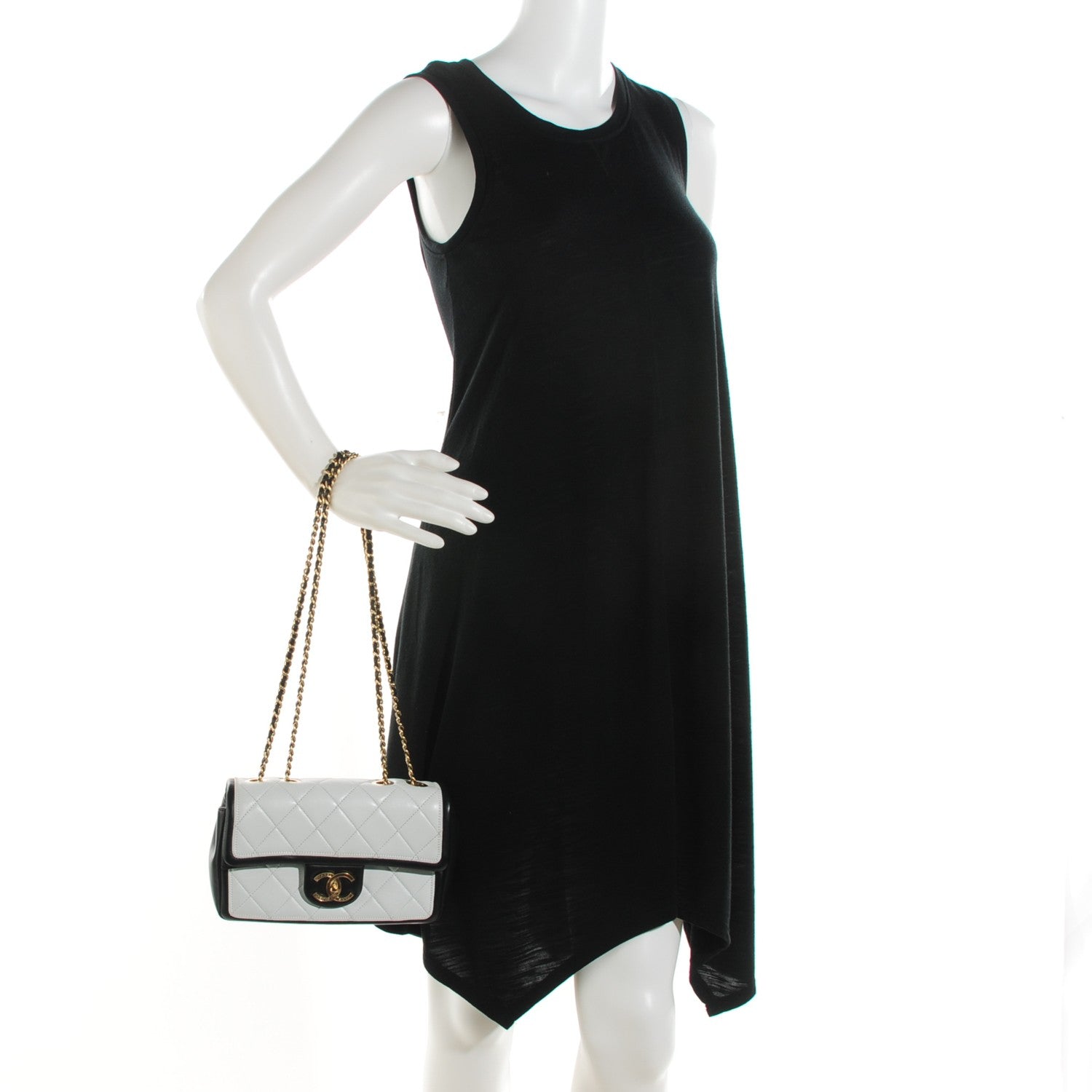 Chanel Lambskin Quilted Small Graphic Flap White Black 2 of 9