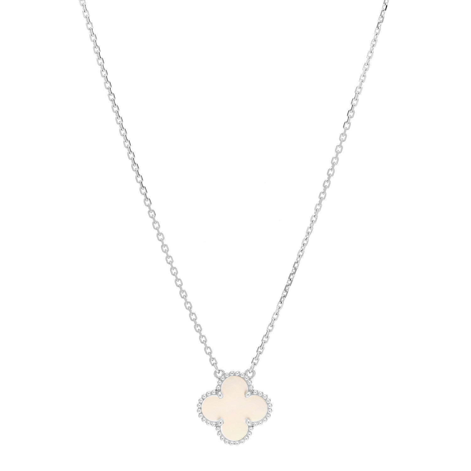 Van Cleef & Arpels 18K White Gold Mother Of Pearl Vintage Alhambra Pendant Necklace 1 of 7