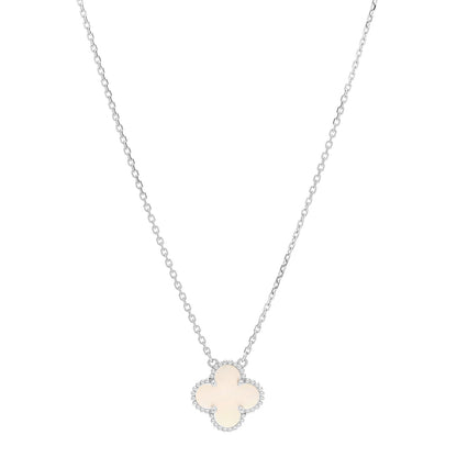 Van Cleef & Arpels 18K White Gold Mother Of Pearl Vintage Alhambra Pendant Necklace 1 of 7