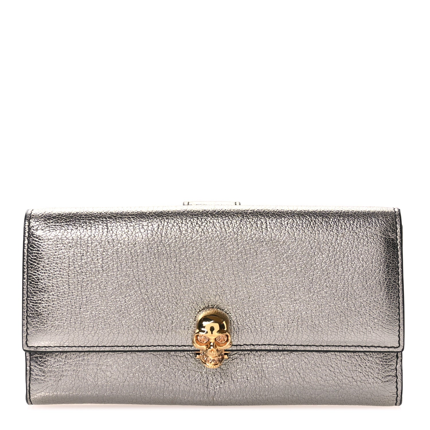 Alexander McQueen Metallic Calfskin Skull Continental Wallet Gunmetal 1 of 7