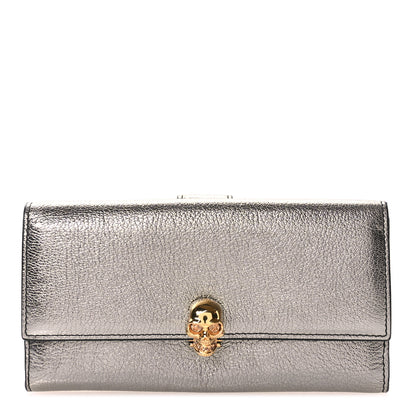 Alexander McQueen Metallic Calfskin Skull Continental Wallet Gunmetal 1 of 7