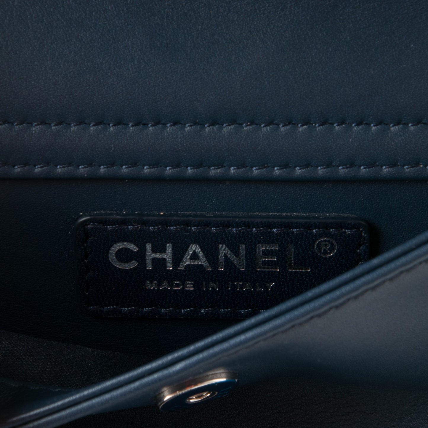 Patent Quilted Clutch Flap Dark Blue