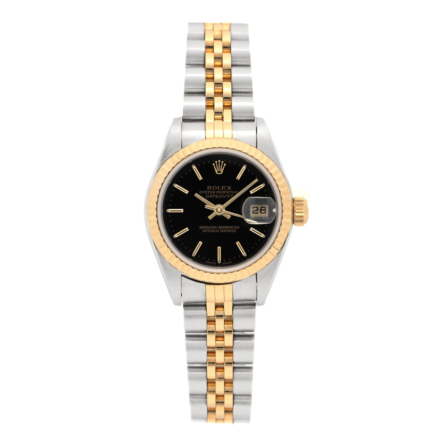 Rolex Stainless Steel 18K Yellow Gold 26mm Oyster Perpetual Datejust Watch Black 79173 1 of 4