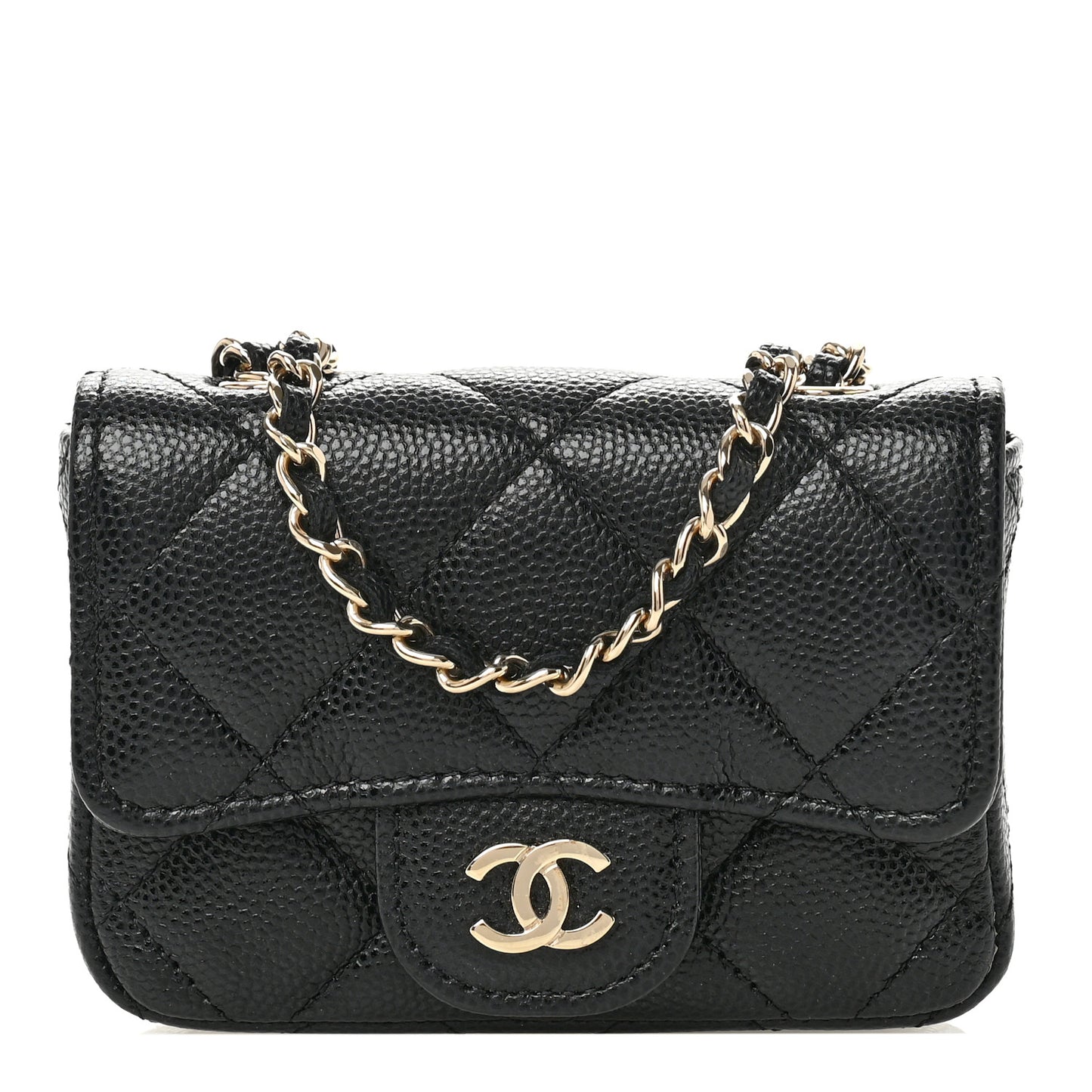 Caviar Quilted Mini Chain Belt Bag Black