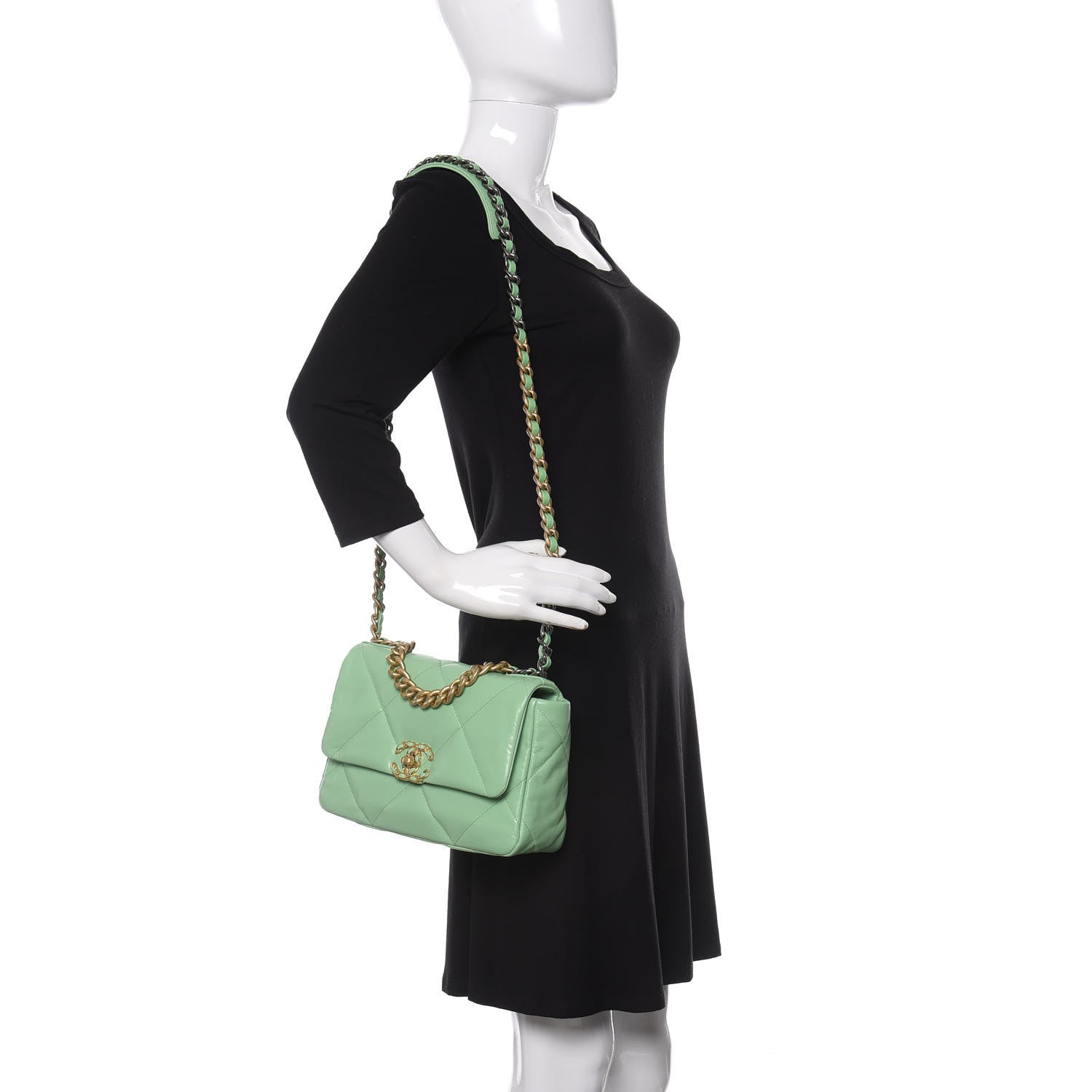 Chanel Goatskin Quilted Medium Chanel 19 Flap Light Green 2 of 10