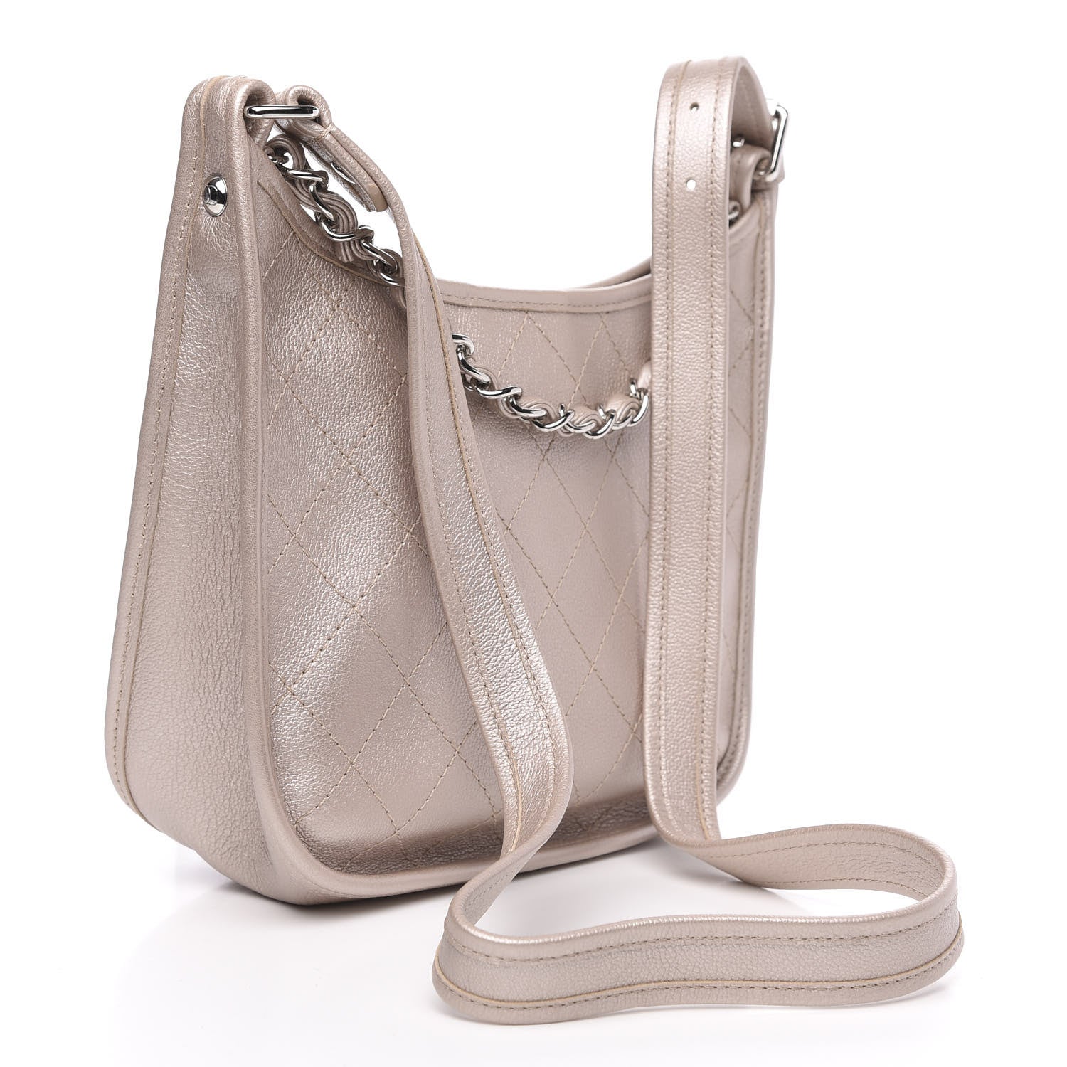 Chanel Metallic Calfskin Quilted Jungle Stroll Hobo Gold 3 of 10