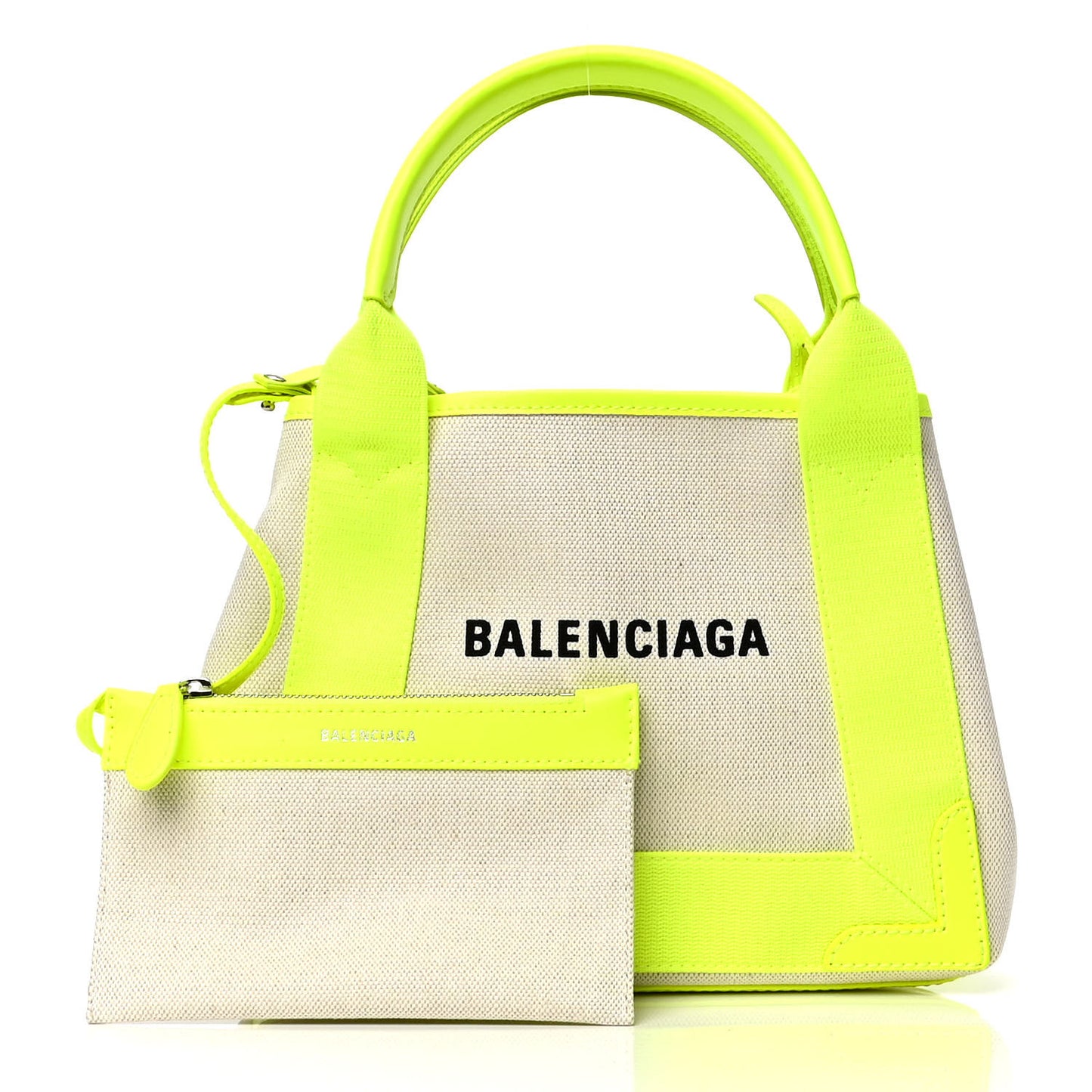 Cotton Canvas Satin Calfskin Navy Cabas XS Natural Fluo Yellow