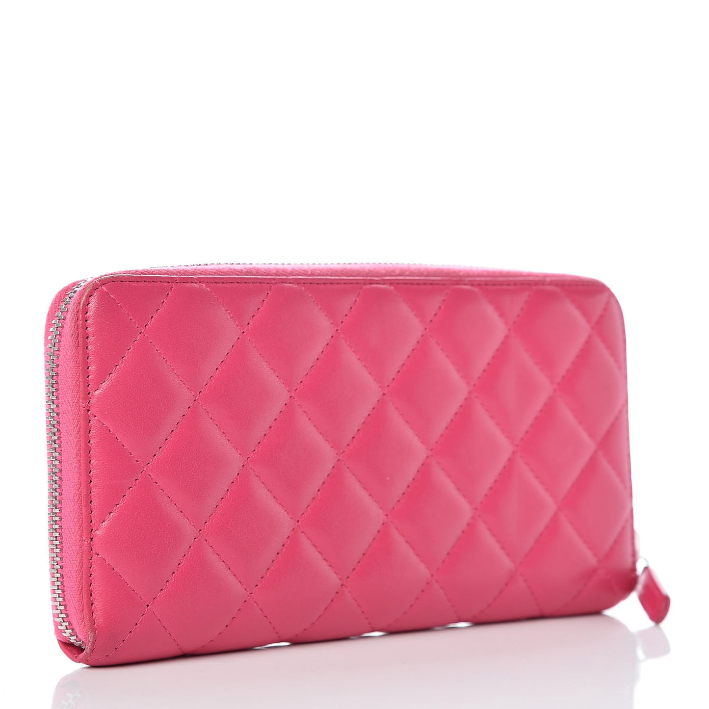 Lambskin Quilted Large Gusset Zip Around Wallet Pink