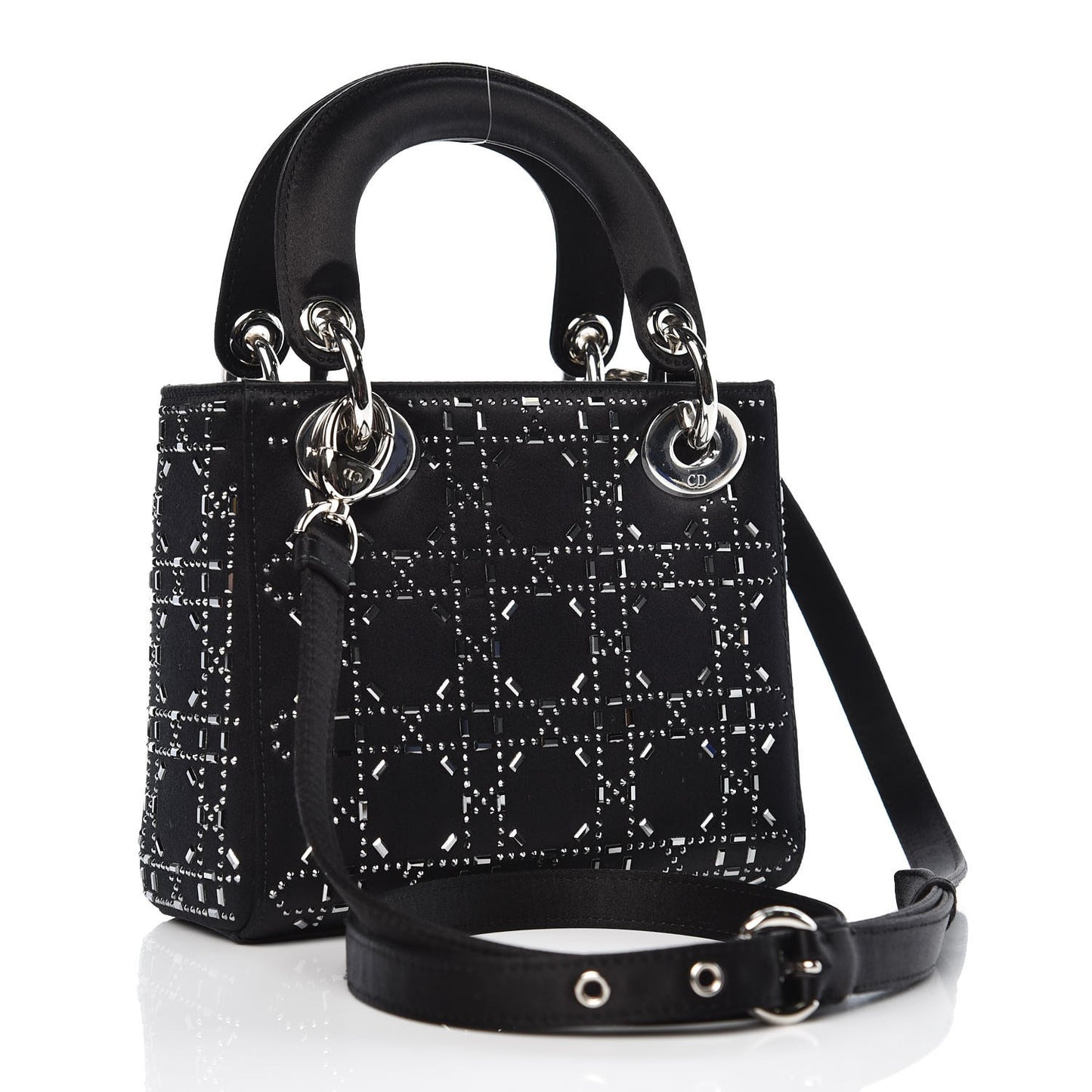 Satin Crystal Cannage Mini Lady Dior Black
