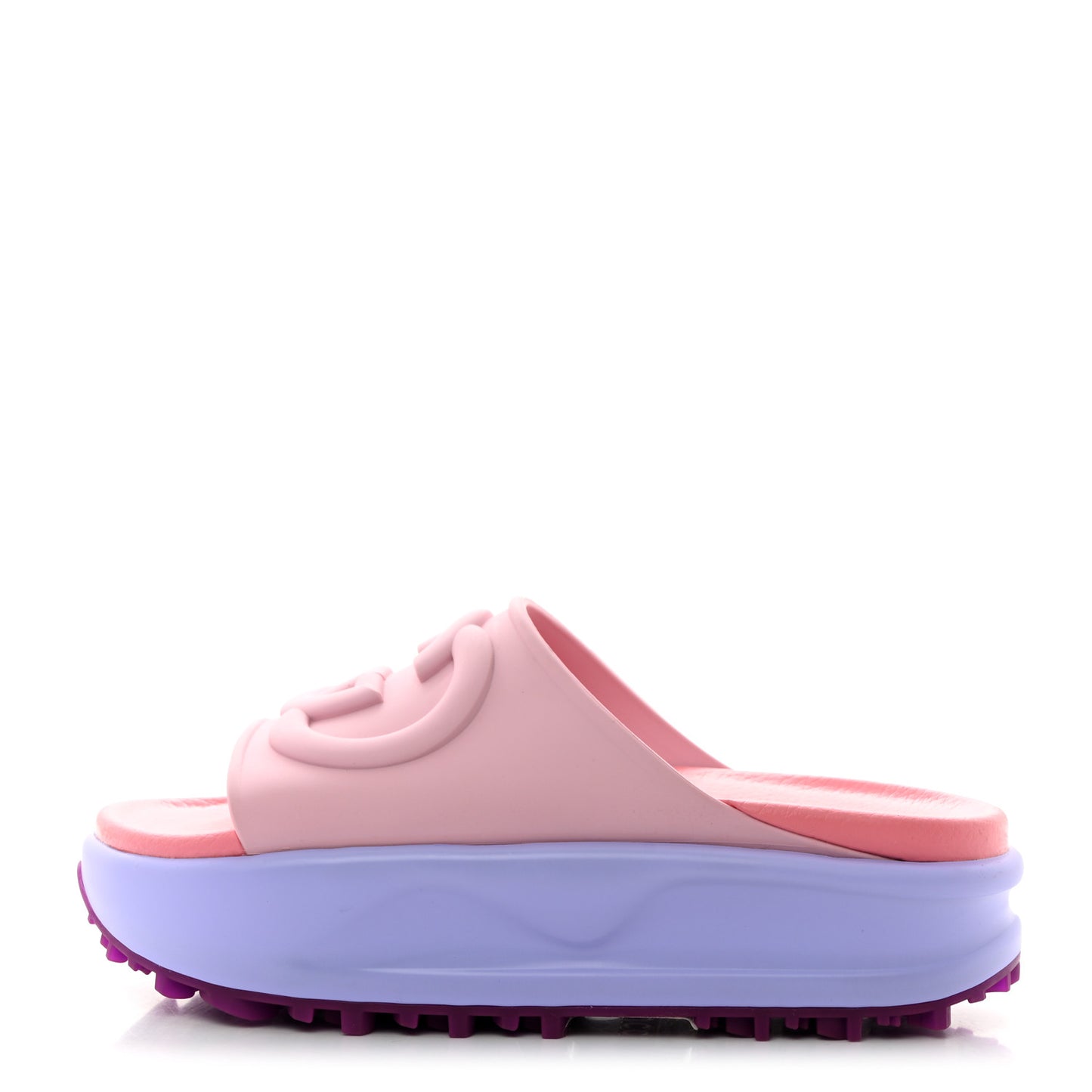 Soft Rubber Womens Interlocking G Platform 42mm Slide Sandals 35 Sugar Pink