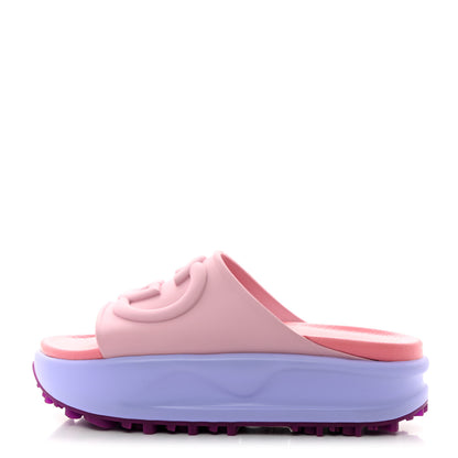 Gucci Soft Rubber Womens Interlocking G Platform 42mm Slide Sandals 35 Sugar Pink 1 of 9