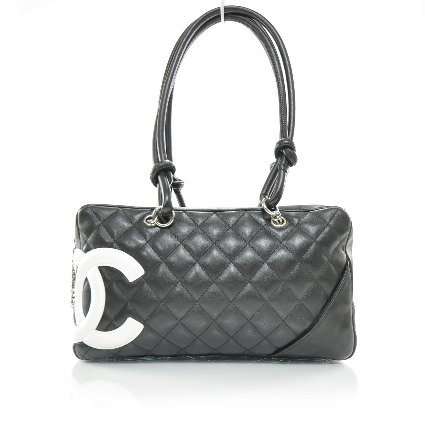 Calfskin Quilted Large Cambon Bowler White Black
