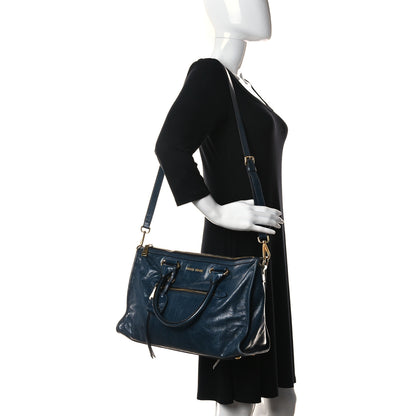 Miu Miu Vitello Shine Zip Tote Denim 2 of 12