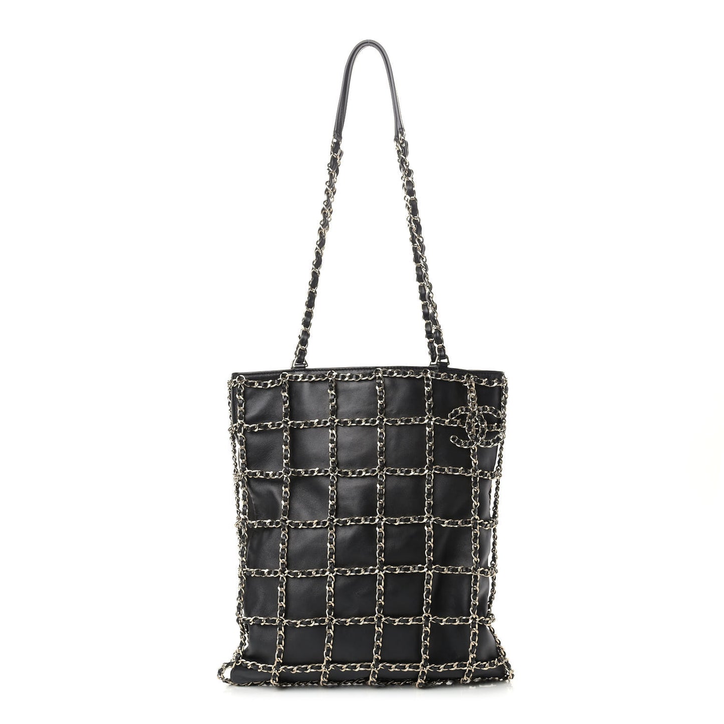 Lambskin Large Shopping Chain Tote Black