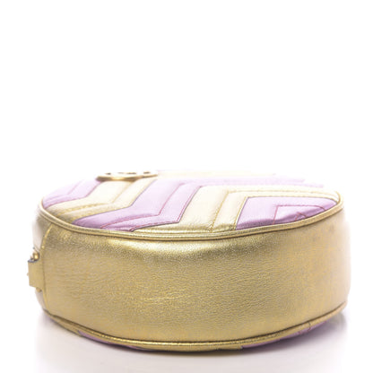 Gucci Metallic Calfskin Matelasse Mini GG Marmont Round Shoulder Bag Gold Pink 4 of 10