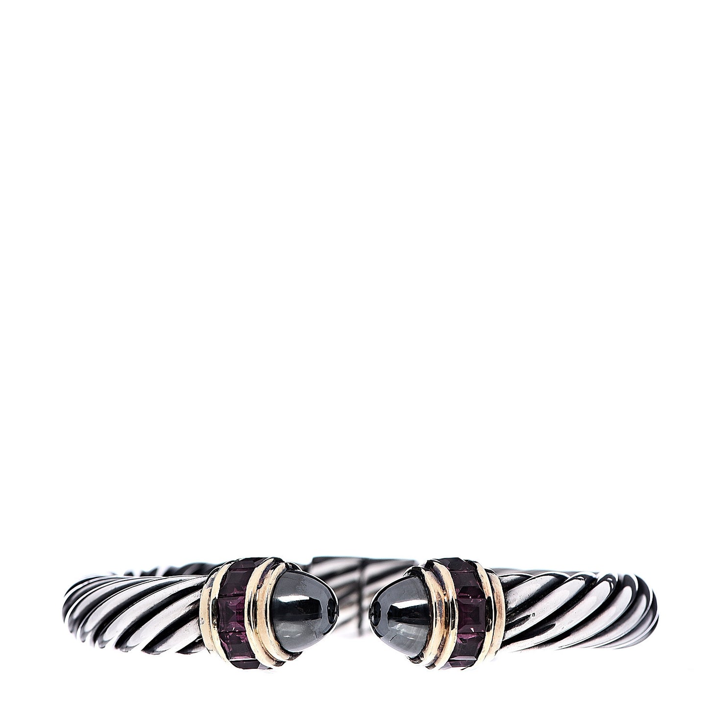 Sterling Silver 14K Yellow Gold Hematite Garnet 10mm Cable Classics Bracelet