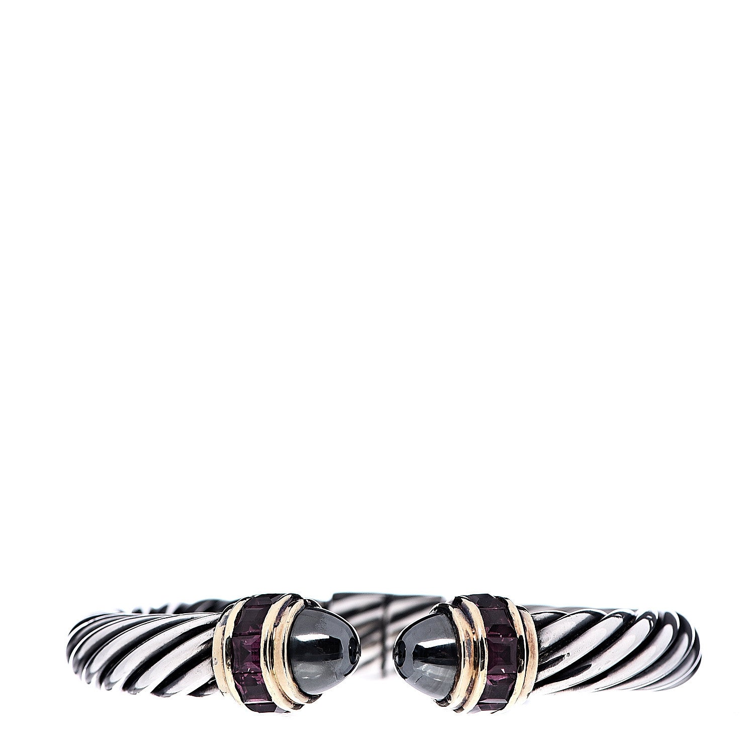 David Yurman Sterling Silver 14K Yellow Gold Hematite Garnet 10mm Cable Classics Bracelet 1 of 4