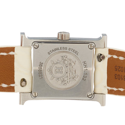 Hermes Stainless Steel Alligator Diamond Pave Bezel Mother of Pearl 17.2mm Heure H Hour Quartz Watch Blanc 4 of 5