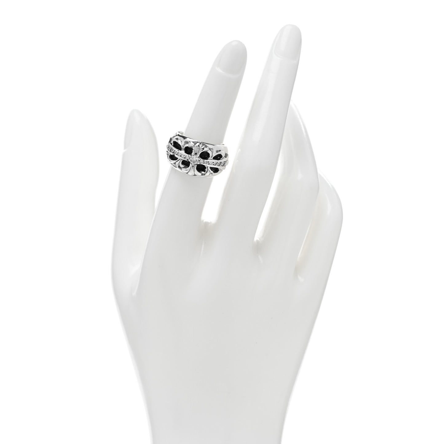 Sterling Silver Diamond Floral Cross Pave Ring 52 6